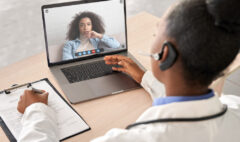 African,Doctor,Wear,Headset,Consult,Female,Black,Patient,Make,Online