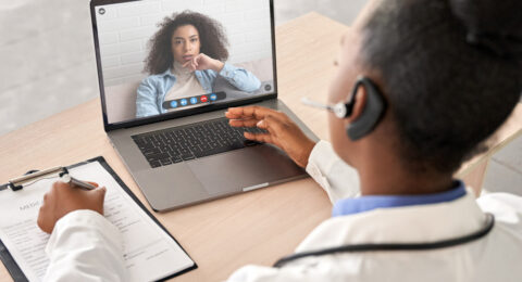 African,Doctor,Wear,Headset,Consult,Female,Black,Patient,Make,Online